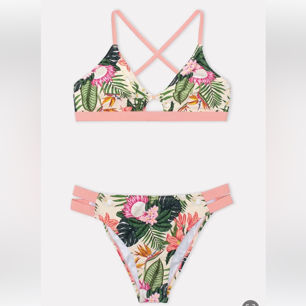NWTCupshe Floral Print Bikini in Green and Pink - Picture 4 of 11